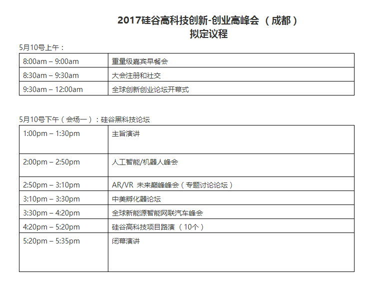 2017硅谷高科技立异-创业岑岭会 （成都）